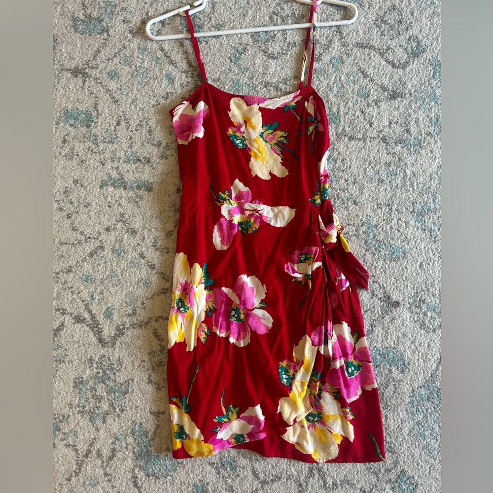 Express square neck floral print wrap dress